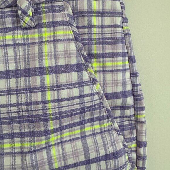 Puma Men Plaid Golf Shorts Purple & Green Polyester Blend Size 8 - Picture 7 of 8